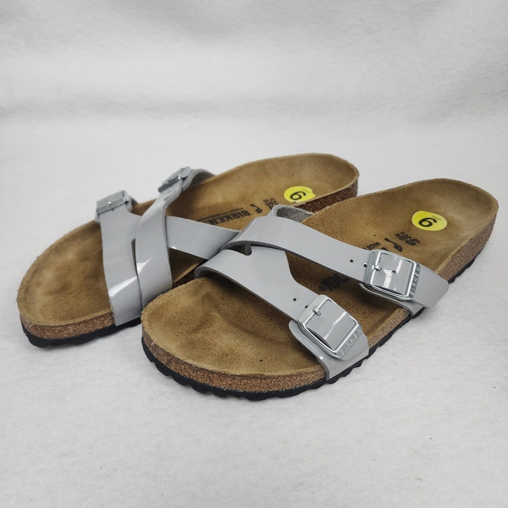 Birkenstock Franca Womens 9 Slide Gray Birko Flor Patent Slip On Comfort Sandal